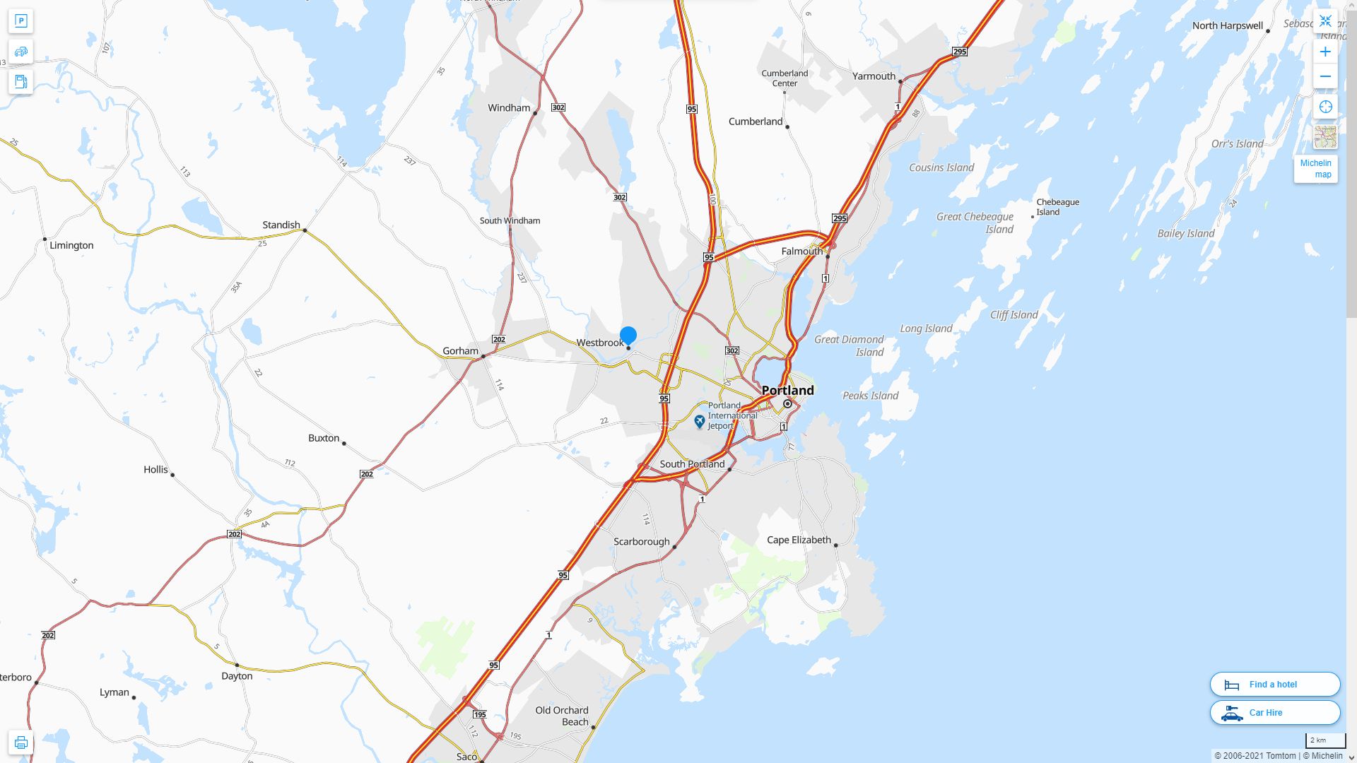 Westbrook Maine Highway and Road Map